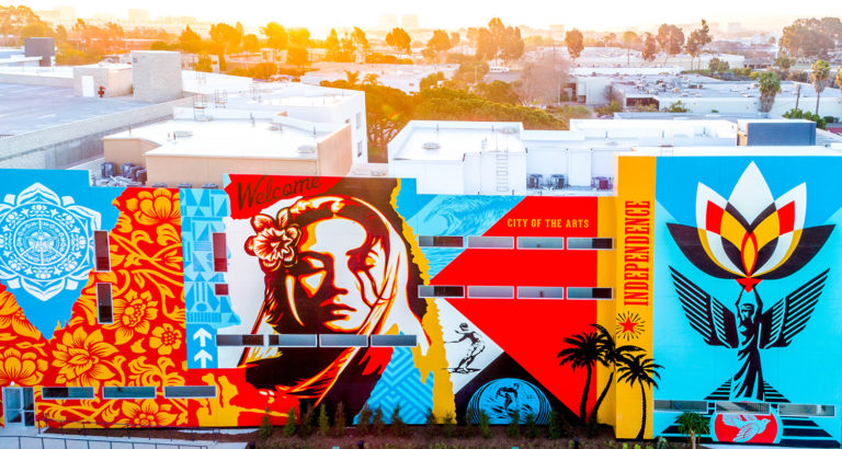 Shepard Fairey Paints His First-Ever OC Mural On Baker Block Apartments in Costa Mesa